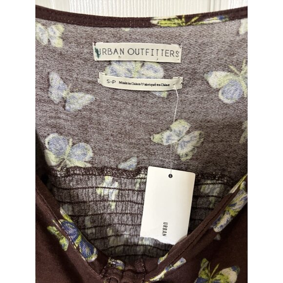 Urban Outfitters Brown Butterfly Smocked Crop Top Long Sleeve Small - Picture 8 of 8